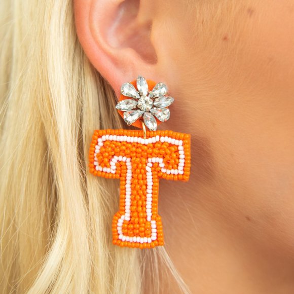 University of Tennessee VOLS Football Gameday Orange Crystal Beaded Earrings NEW - Picture 2 of 3